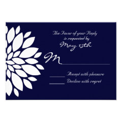 Navy Blue and White Flower Wedding RSVP Cards