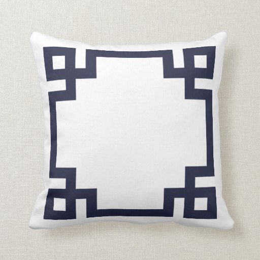Navy Blue and White Greek Key Border Throw Pillow Zazzle