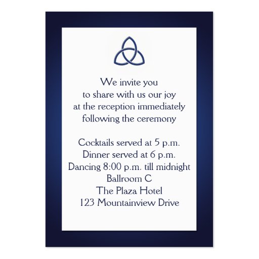 Navy Blue and White Love Knot Enclosure Card Business Cards (back side)