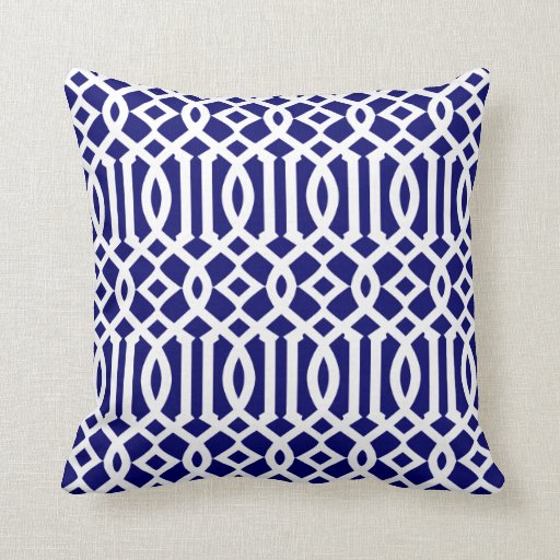 Navy Blue and White Modern Trellis Pattern Throw Pillow Zazzle