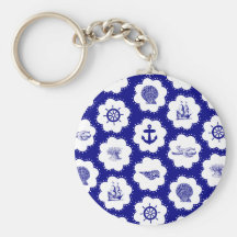 Navy Blue and White Nautical Pattern Keychains