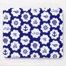 Navy Blue and White Nautical Pattern Mousepads