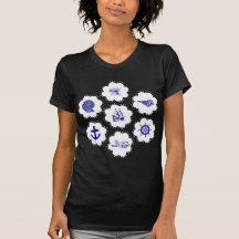 Navy Blue and White Nautical Pattern T Shirts