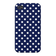 Navy Blue and White Polka Dot Pattern iPhone 4 Case