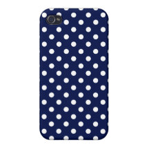 Navy Blue and White Polka Dot Pattern iPhone 4 Case