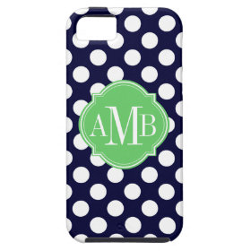 Navy Blue and White Polka Dot Pattern Monogram iPhone 5 Covers