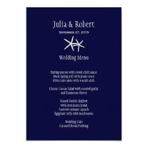 Navy Blue and White Starfish Wedding Menu Template 5x7 Paper Invitation Card