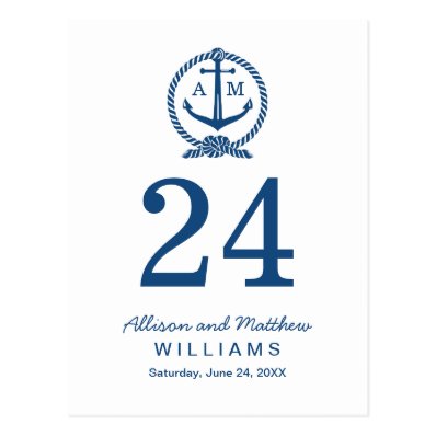 Navy Blue and White | Wedding Table Number Card Post Cards
