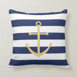 Navy Blue and Yellow Anchor Pillow