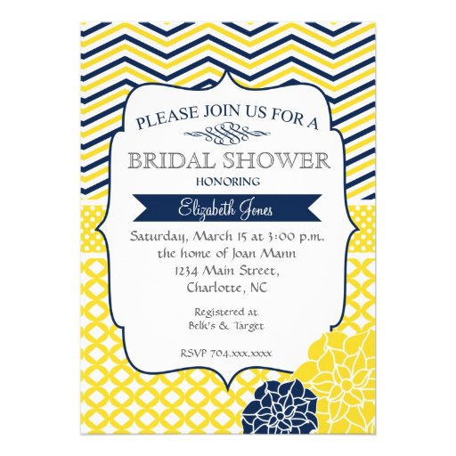 Navy Blue and Yellow Bridal shower Invitation