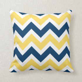 Navy Blue and Yellow Chevron Zigzag Pattern Throw Pillow