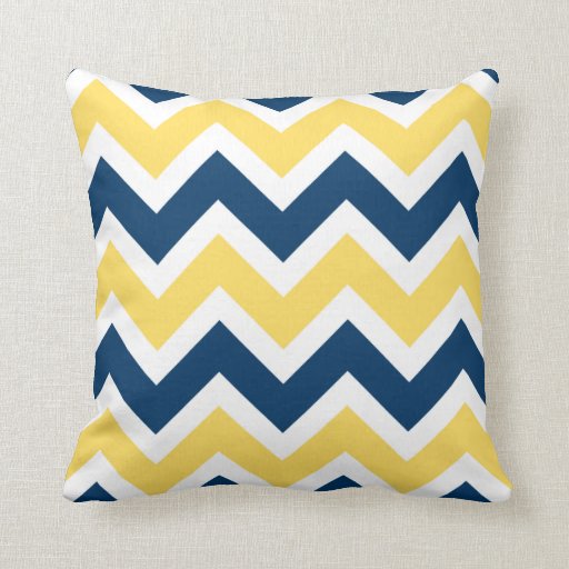 Navy Blue and Yellow Chevron Zigzag Pattern Pillow Zazzle