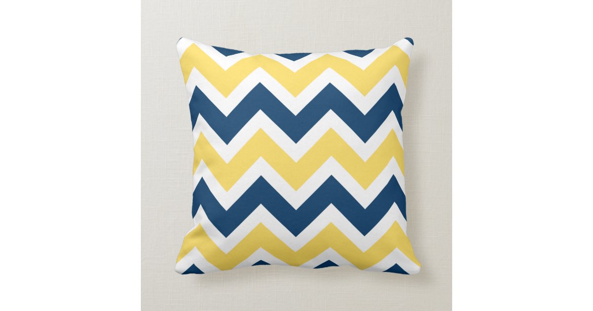 Navy Blue and Yellow Chevron Zigzag Pattern Throw Pillow Zazzle