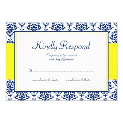 Navy Blue and Yellow Damask Response Card Personalized Announcement