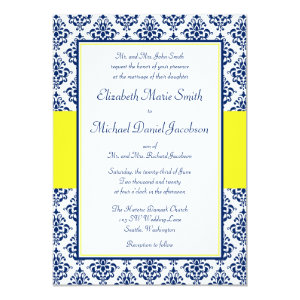Navy Blue and Yellow Damask Wedding Invitations 5