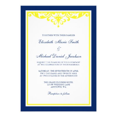 Navy Blue and Yellow Flourish Wedding Invites
