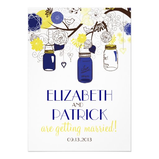 Navy Blue and Yellow Mason Jars Wedding Invitation
