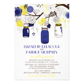 Navy Blue and Yellow Mason Jars Wedding Invitation