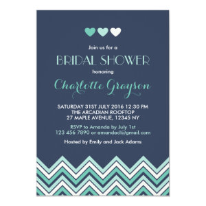 Navy Blue Aqua Chevron Bridal Shower Invitation 5