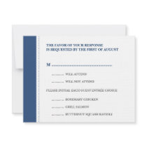 Navy blue beaded border wedding RSVP response card invitations