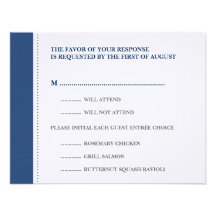 Navy blue beaded border wedding RSVP response card Personalized Invitation