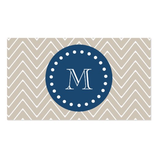 Navy Blue, Beige Chevron Pattern | Your Monogram Business Card Templates (front side)