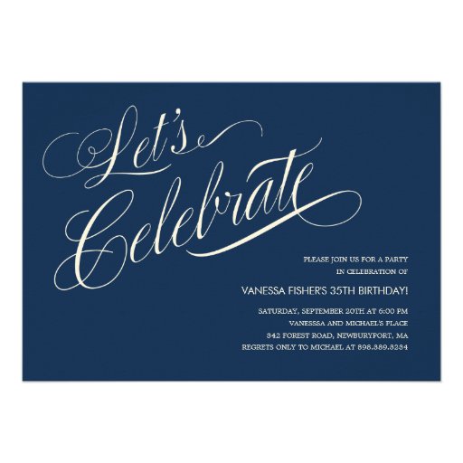 Navy Blue Birthday Invitations for Adults