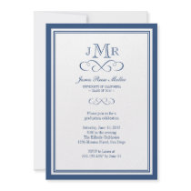 Navy blue border frame classy monogram graduation personalized announcement