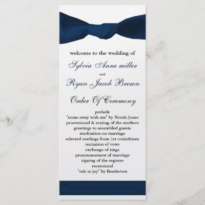 navy blue bow Wedding program Rack Card
