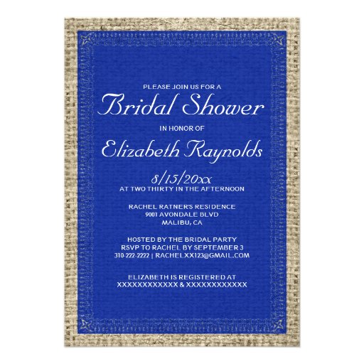 Navy Blue Burlap Bridal Shower Invitations