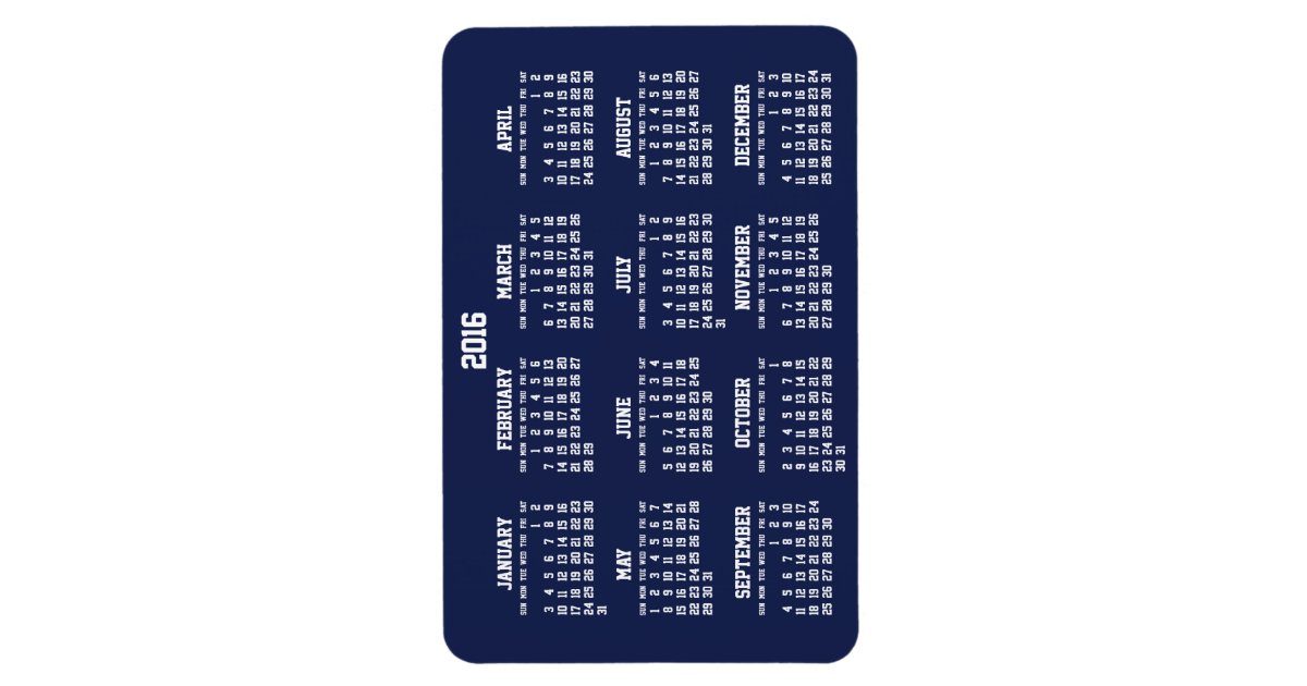 Navy Blue Calendar 2016 Large Flexible 4x6 Zazzle