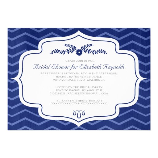 Navy Blue Chevron Bridal Shower Invitations