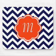 Navy Blue Chevron Monogram Mousepads