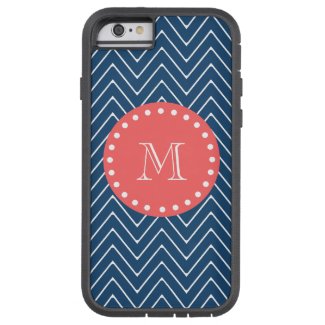 Navy Blue Chevron Pattern | Coral Monogram iPhone 6 Case