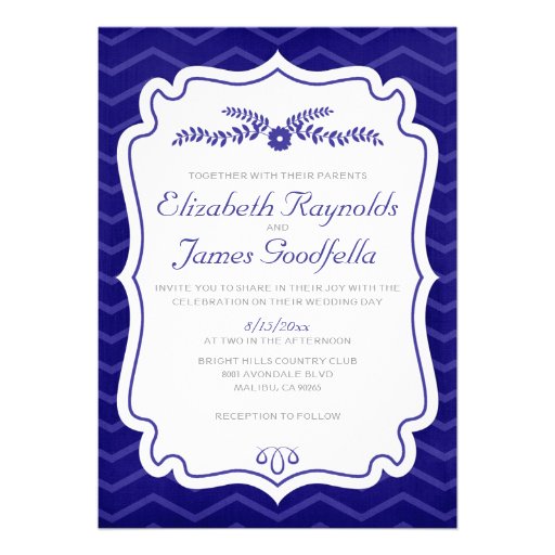 Navy Blue Chevron Stripes Wedding Invitations