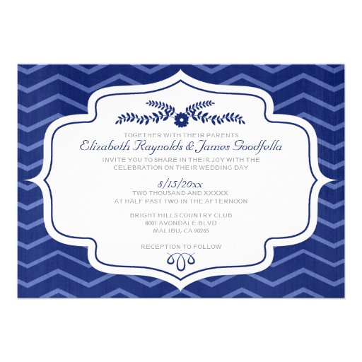 Navy Blue Chevron Wedding Invitations