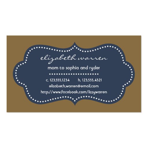 Navy Blue Chic Moderna Mommy Calling Card Business Card (front side)