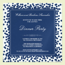 Navy Blue Confetti Dinner Party Invitation invitations