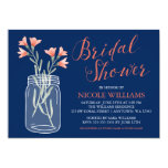 Navy Blue Coral Flowers Mason Jar Bridal Shower Card