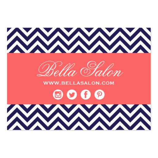 Navy Blue & Coral Modern Chevron Stripes Business Card (front side)