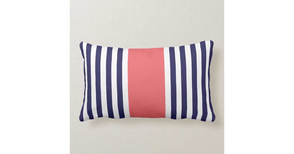 Navy Blue Coral Stripes Monogram Throw Pillow Zazzle