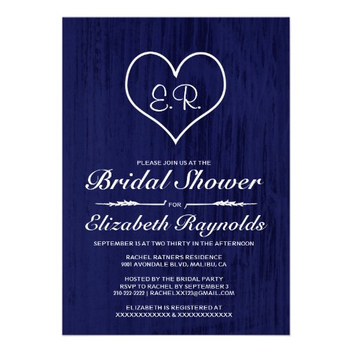 Navy Blue Country Bridal Shower Invitations