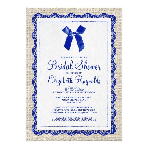 Navy Blue Country Burlap Bridal Shower Invitations