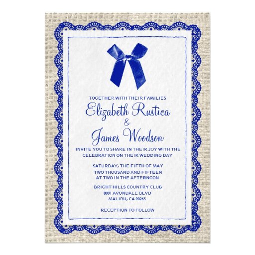 Navy Blue Country Burlap Wedding Invitations