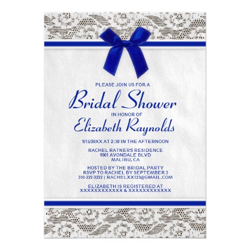 Navy Blue Country Lace Bridal Shower Invitations