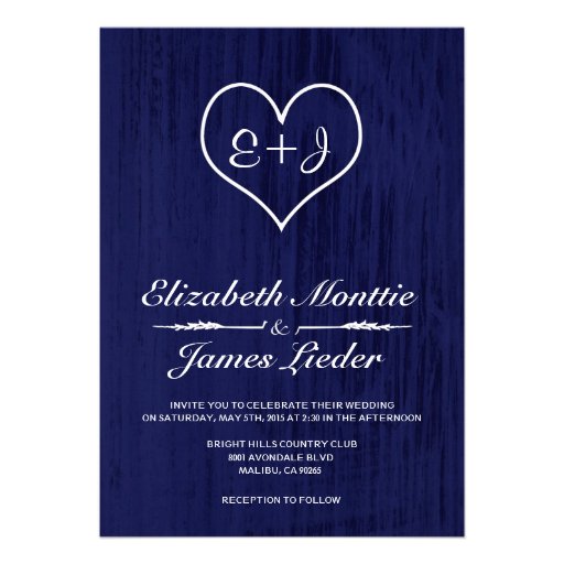 Navy Blue Country Wedding Invitations