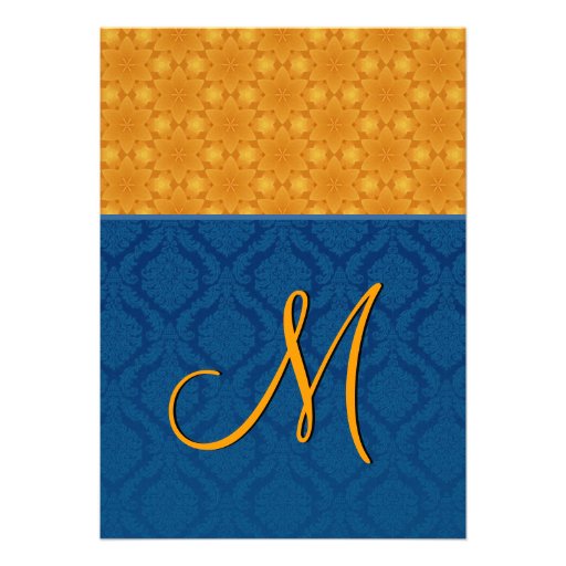 Navy Blue Damask and Gold Stars Wedding S200 Custom Invitation