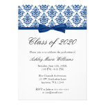 Navy Blue Damask Bow Graduation Announcement