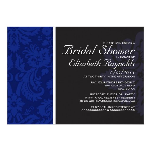 Navy Blue Damask Bridal Shower Invitations