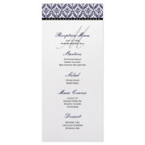 Navy Blue Damask Monogram Reception Menu Rack Cards